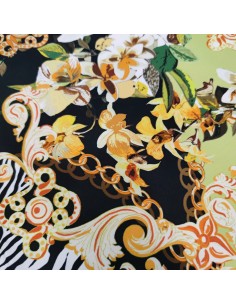 Raso di Cotone Elasticizzato Alta moda Fiori e Catene cavalli 2