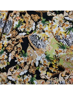 Raso di Cotone Elasticizzato Alta moda Fiori e Catene cavalli