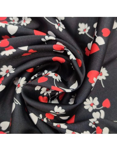 Raso elasticizzato Cuori e Fiori Alta...