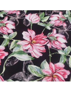 Rasatello di Cotono Elasticizzato Floreale sfondo Nero 2