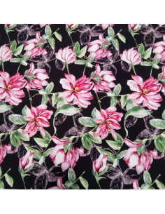 Rasatello di Cotono Elasticizzato Floreale sfondo Nero