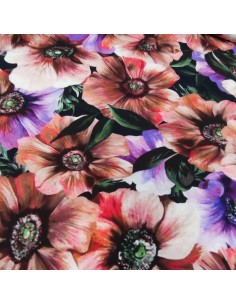 Rasatello di Cotono Elasticizzato Floreale Stampa digitale sfondo Nero 2