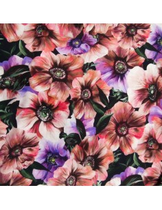 Rasatello di Cotono Elasticizzato Floreale Stampa digitale sfondo Nero