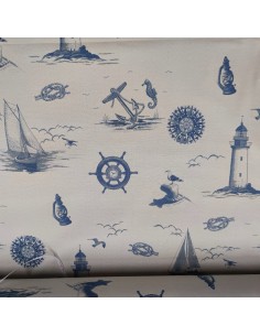 tessuto marinaro pacific con faro timone e ancora