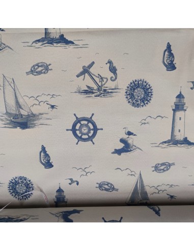 tessuto marinaro pacific con faro timone e ancora