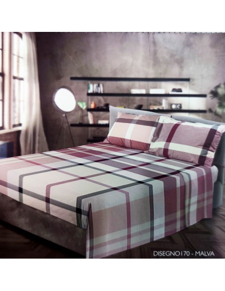 Parure copripiumino Matrimoniale In puro cotone Madison Disegno 170-Malva, Cavalieri