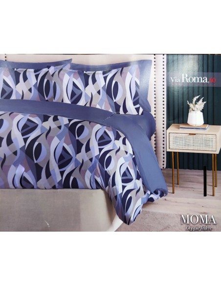 Completo Copripiumino Singolo in Percalle di cotone Moma, Multicolor, Via Roma 60