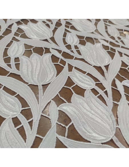 Pizzo Taffetà Floreale da Sposa Bianco