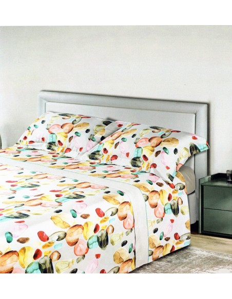 Completo Letto Matrimoniale In raso di puro cotone Imprimes, Sabbia, Cavalieri