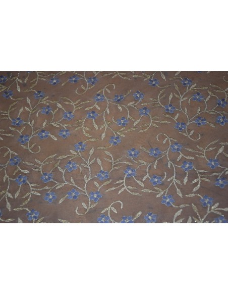Tulle ricamato Floreale con lurex con doppio smerlo