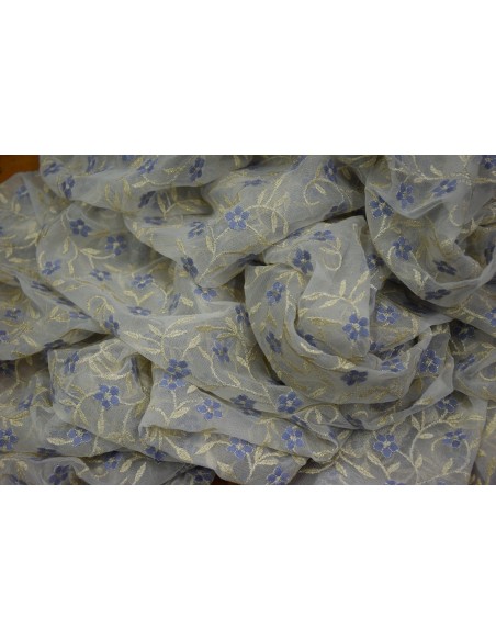 Tulle ricamato Floreale con lurex con doppio smerlo